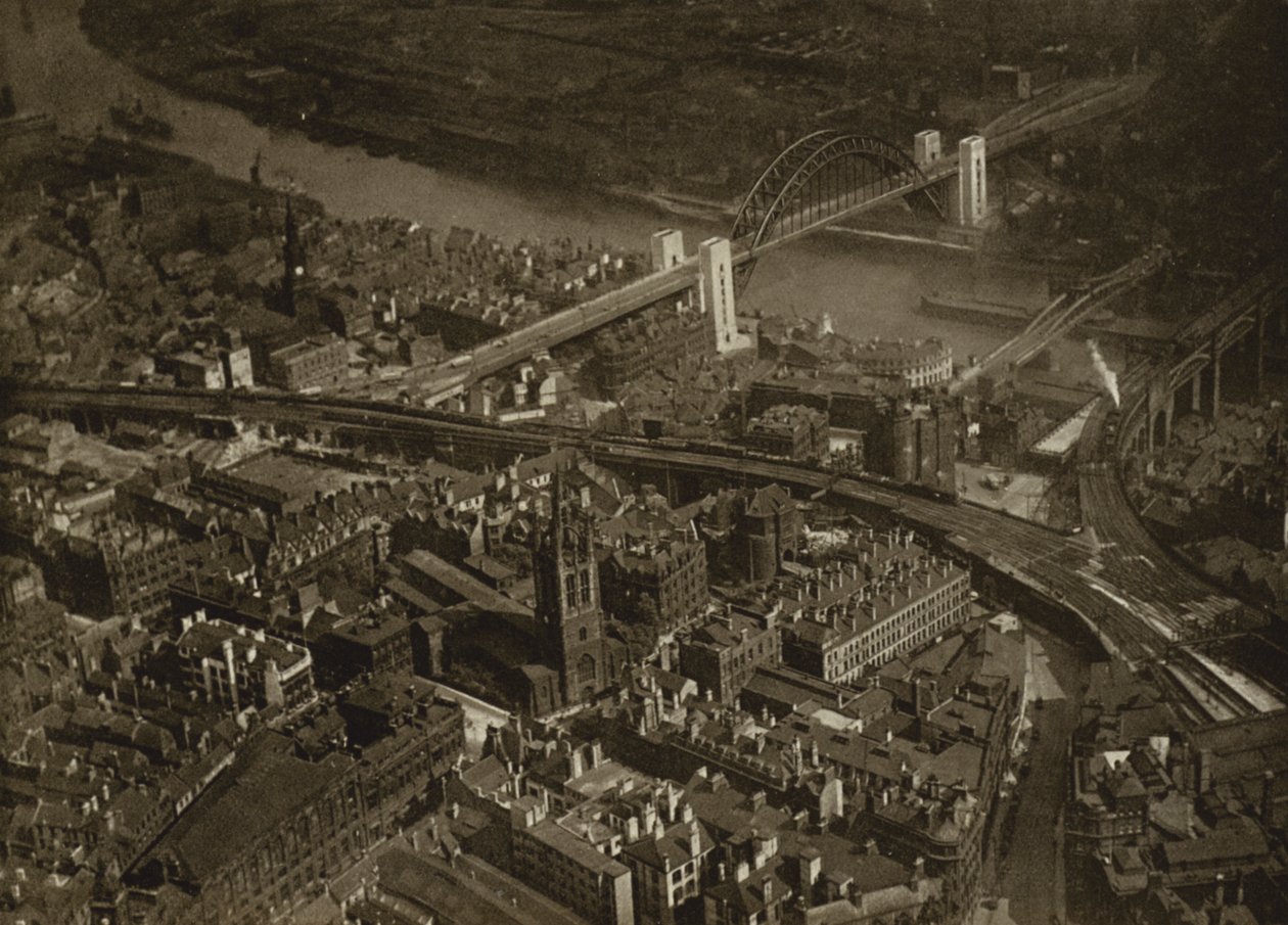 Newcastle Upon Tyne: Newcastle Upon Tyne ve Tyne Köprüsü (b/w fotoğraf) by English Photographer