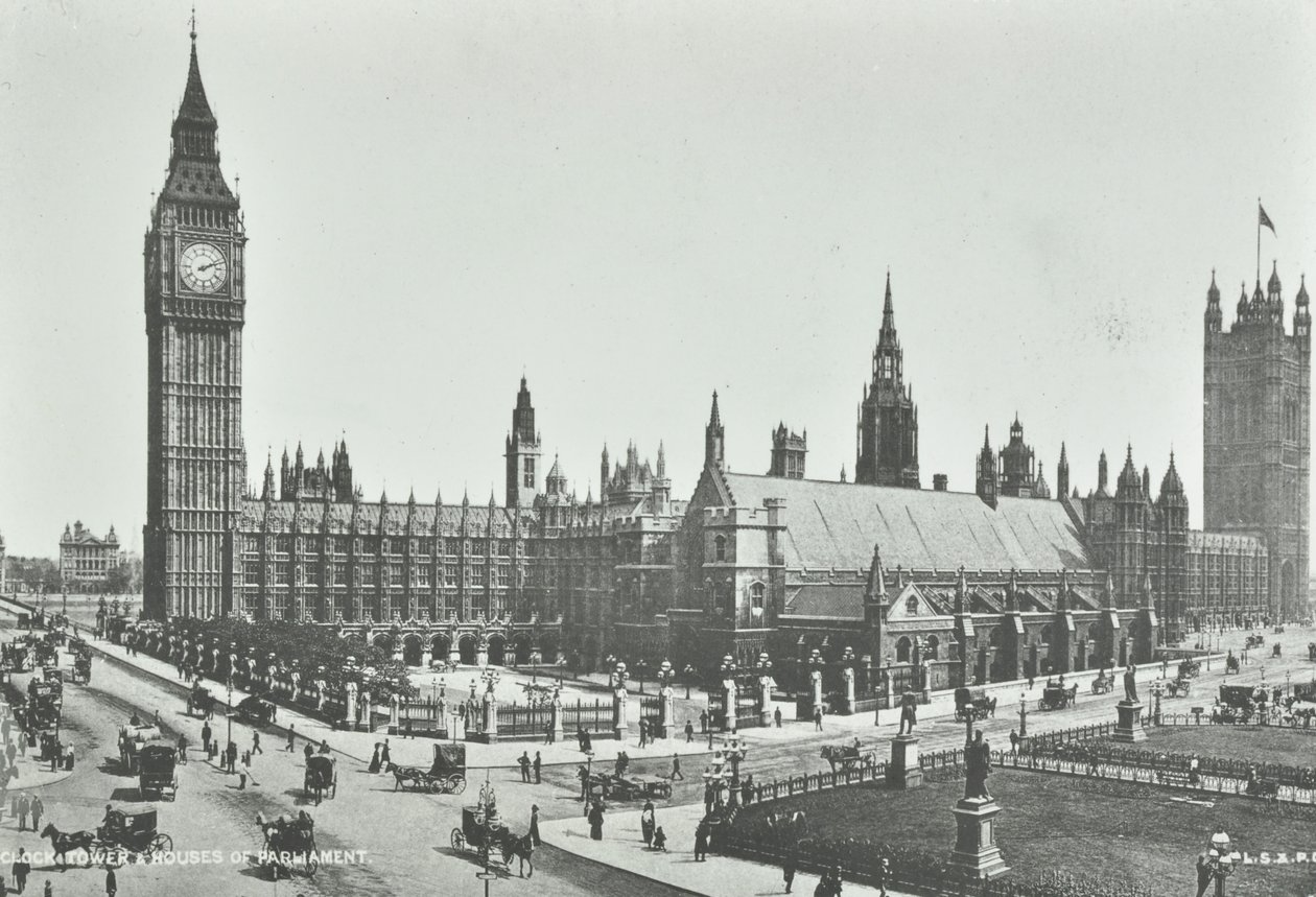 Parlamento Meydanı, Westminster LB: doğuya bakıyor Big Ben ve Parlamento Evleri, 1895 by English Photographer