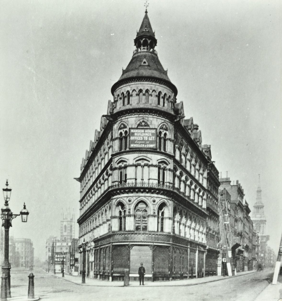 Queen Victoria Street, Mansion House Street Poultry köşesi ve Queen Victoria Street, Londra, 1880 by English Photographer