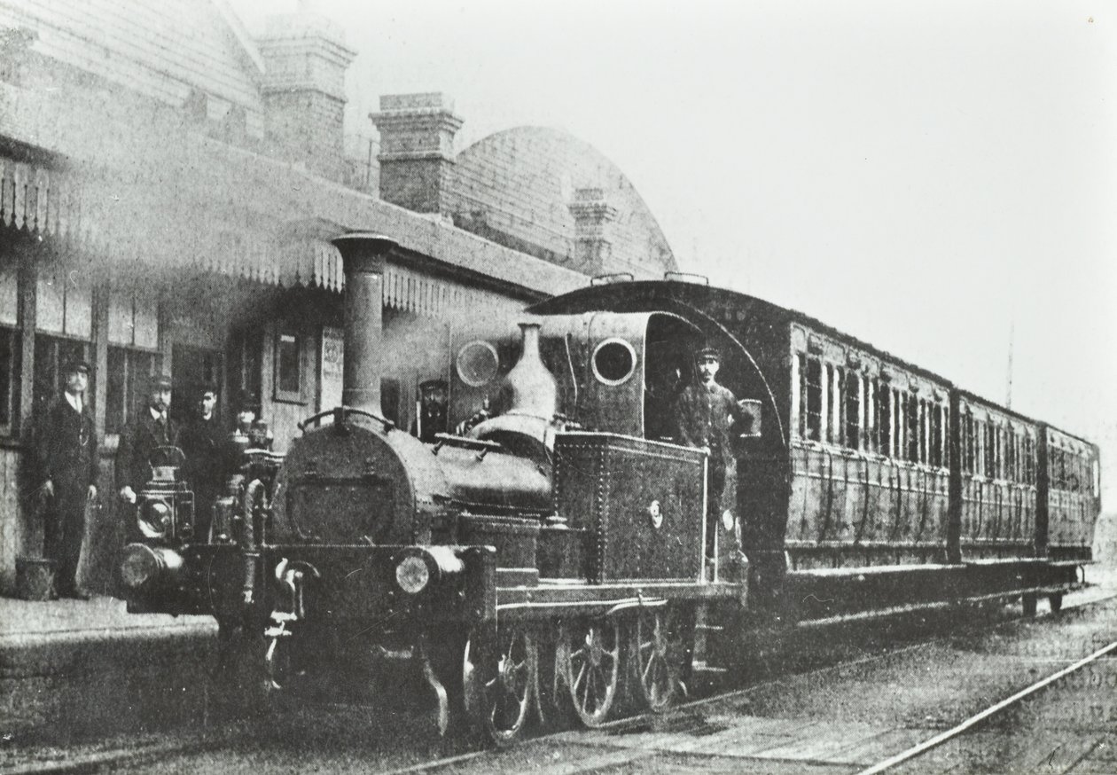 Güney Rıhtım İstasyonu: istasyonda dört tekerlekli birleştirilmiş tank lokomotifi, 1880 by English Photographer