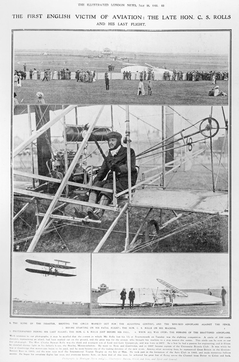 The first English victim of aviation: the Late Hon. C.S. Rolls, and his last flight, from The Illustrated London News, July 16, 1910  by English Photographer