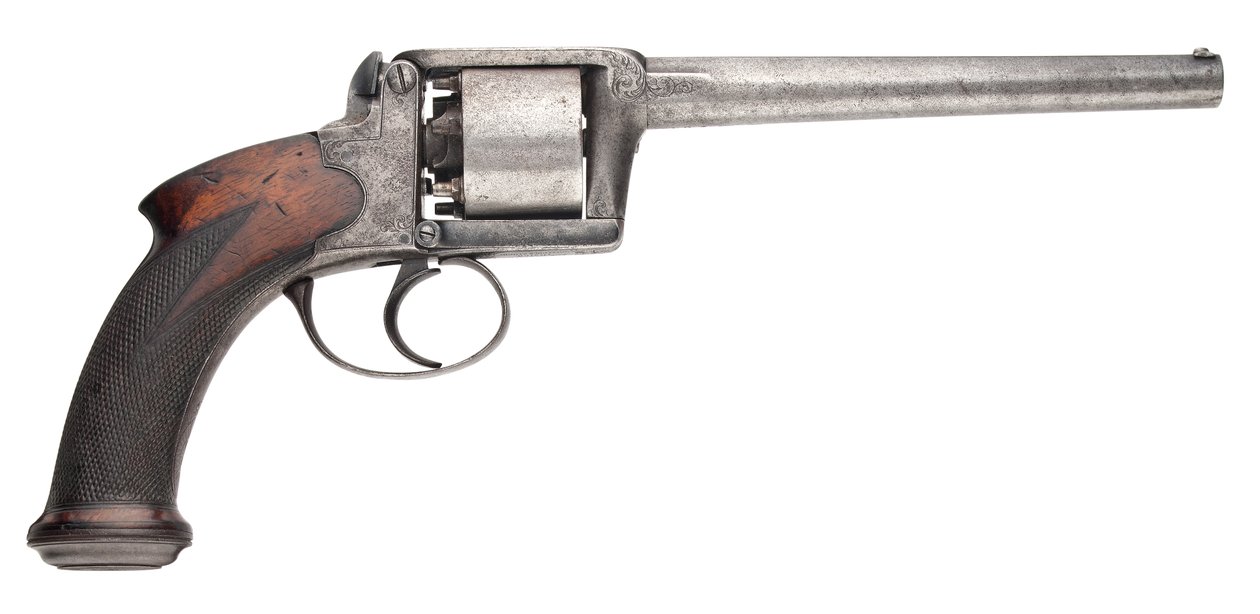100-Bore Moore & Harris Patent Altı Atışlı Kendinden Kurmalı Vurmalı Tabanca, 1853 by English School