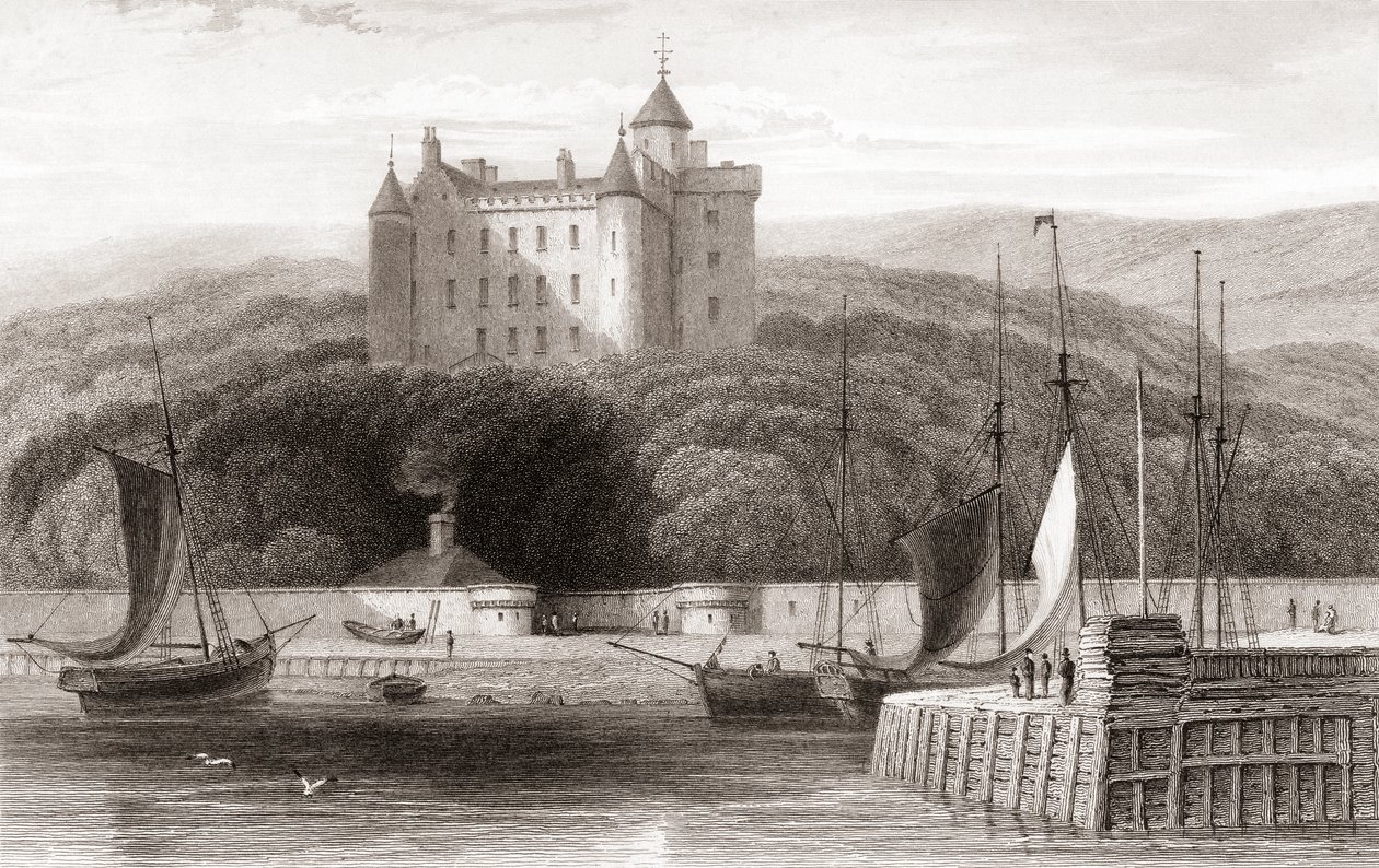Dunrobin Kalesi'nin 19. yüzyıl görünümü, Sutherland, İskoçya. Churton'ın Portre ve Manzara Galerisi'nden, 1836'da yayınlandı. by English School