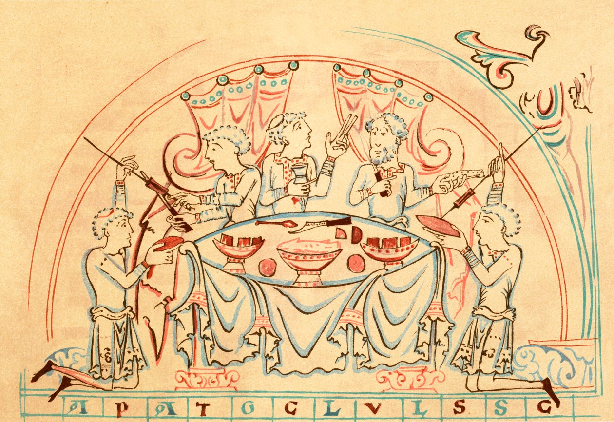 Bir Ziyafet (renkli taş baskı) by English School