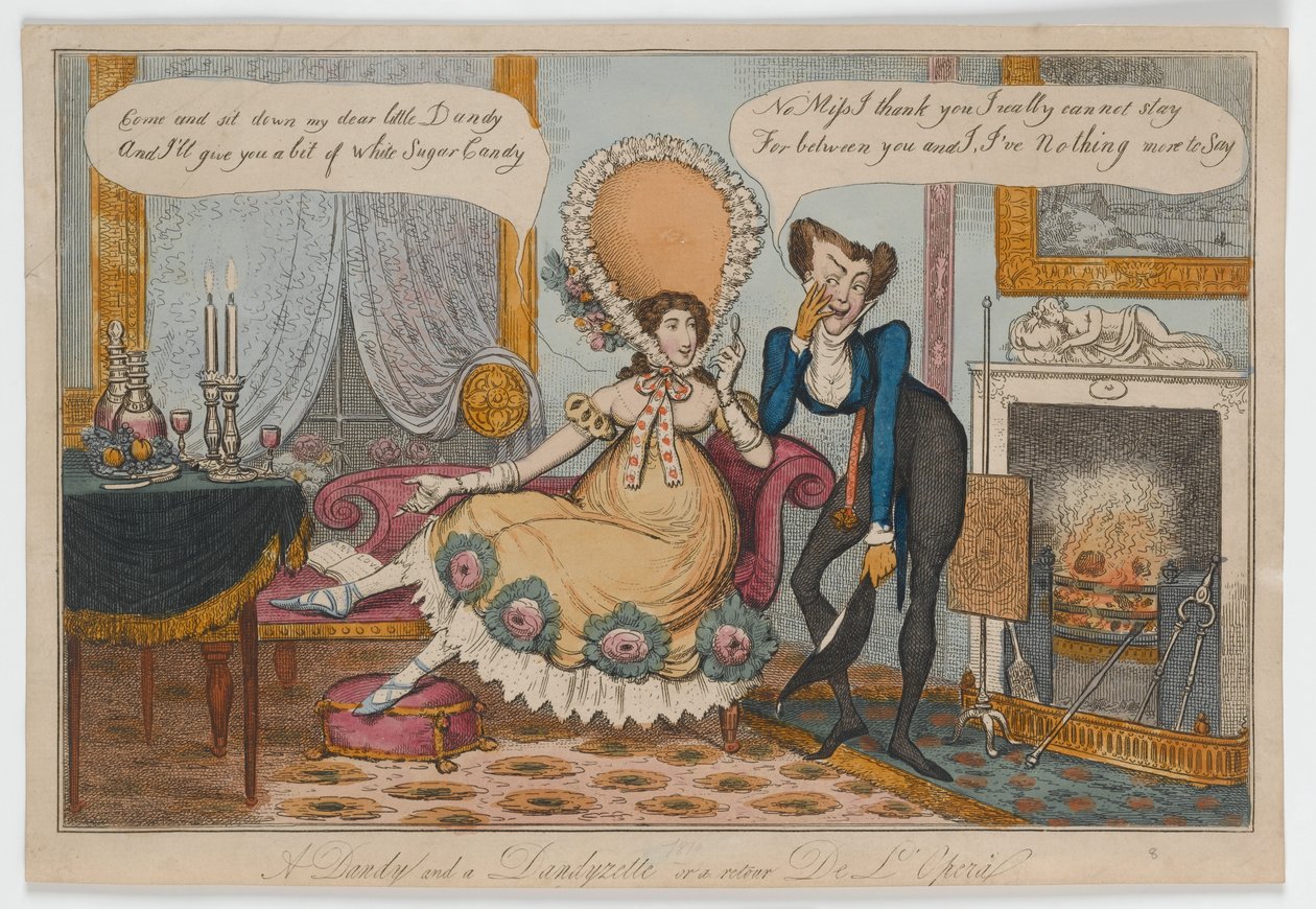 Bir Dandy ve bir Dandyzette veya bir dönüş De LOpera, c.1820 (el ile boyanmış gravür) by English School