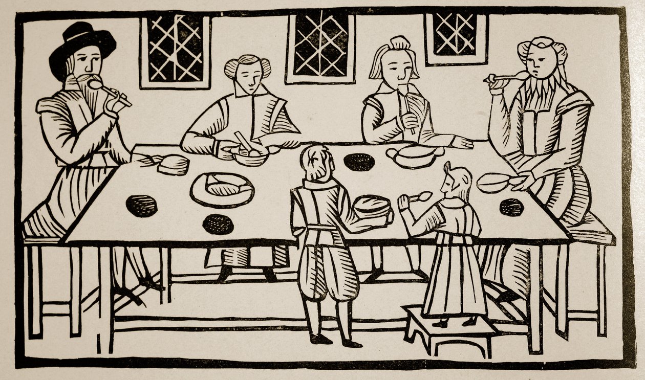 Bir Aile Yemeği, c.1600 (sepya fotoğraf) by English School