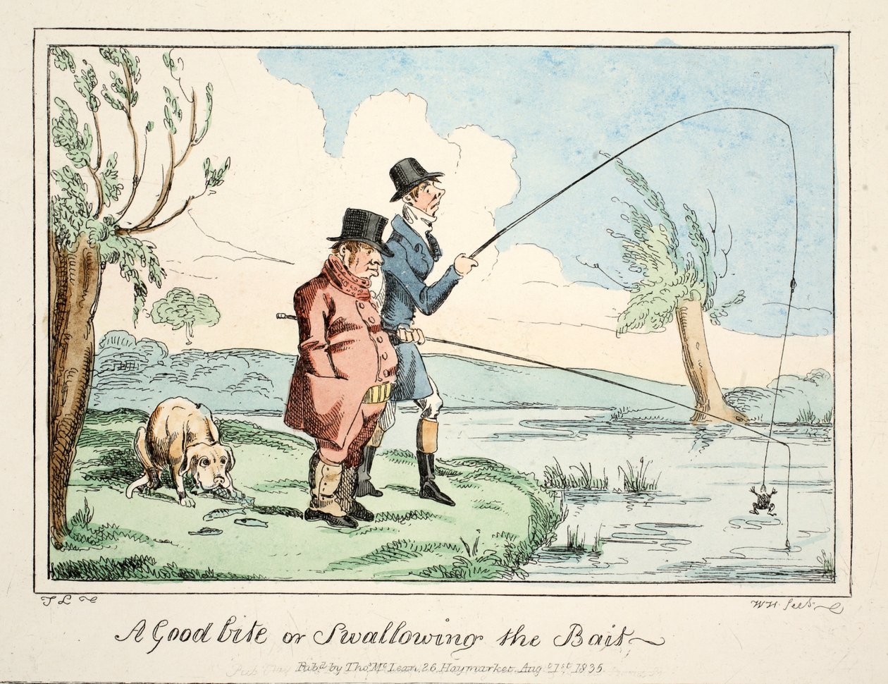 İyi Bir Isırık veya Yemi Yutma, pub. 1835 (el renkli gravür) by English School