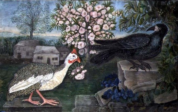 Peyzajda Beç Tavuğu ve Kale, c.1800 (suluboya, kağıt üzerine guaj) by English School