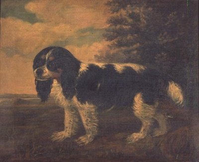 Bir Manzarada Bir Kral Charles Spaniel by English School