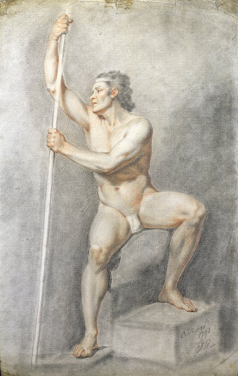 Asa Tutarak Çıplak Erkek, 1770 dolayları (kağıt üzerinde renkli tebeşirler) by English School