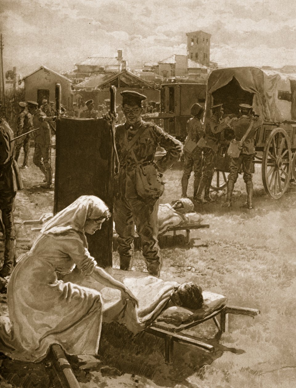 Yaralı Askerlerle İlgili Bir Tıbbi İstasyon, 1914-19 by English School