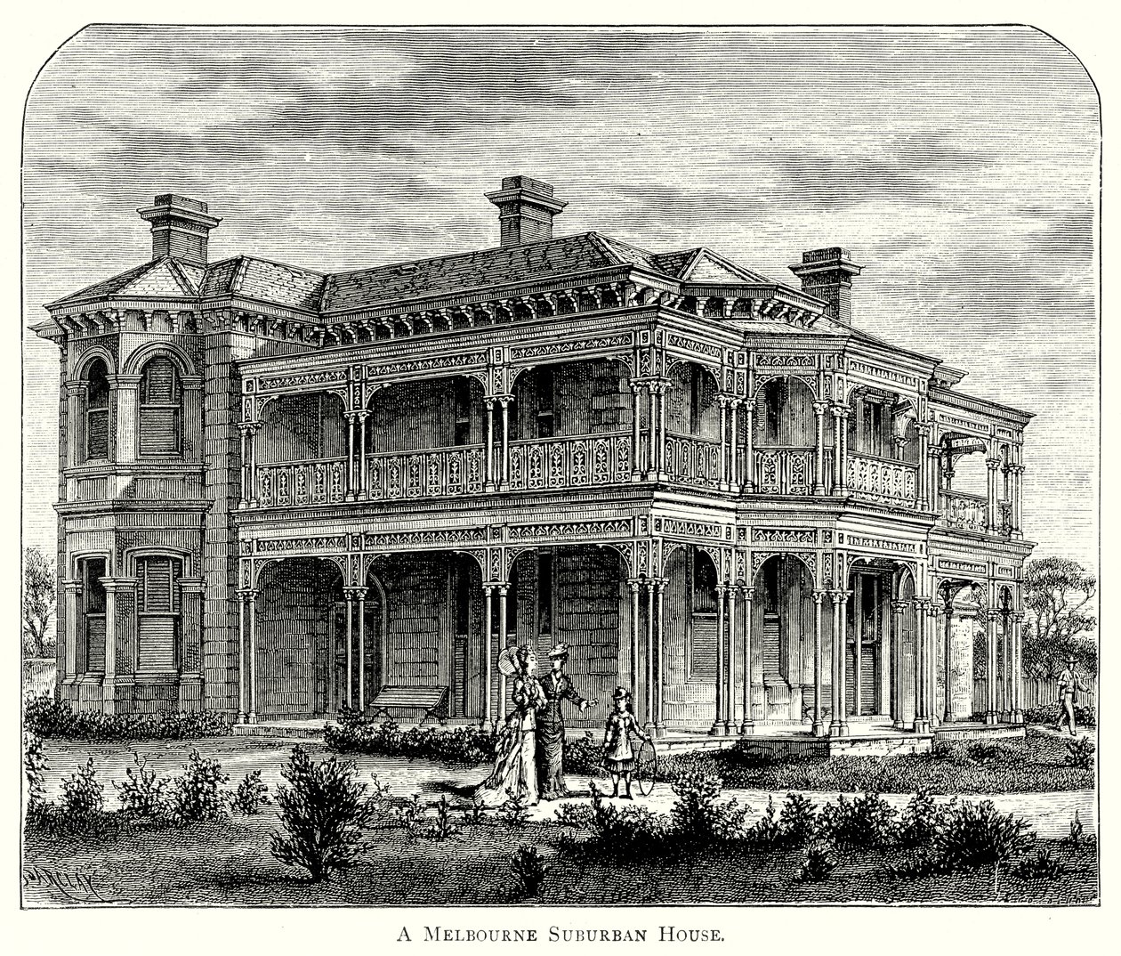 Bir Melbourne Banliyö Evi (gravür) by English School