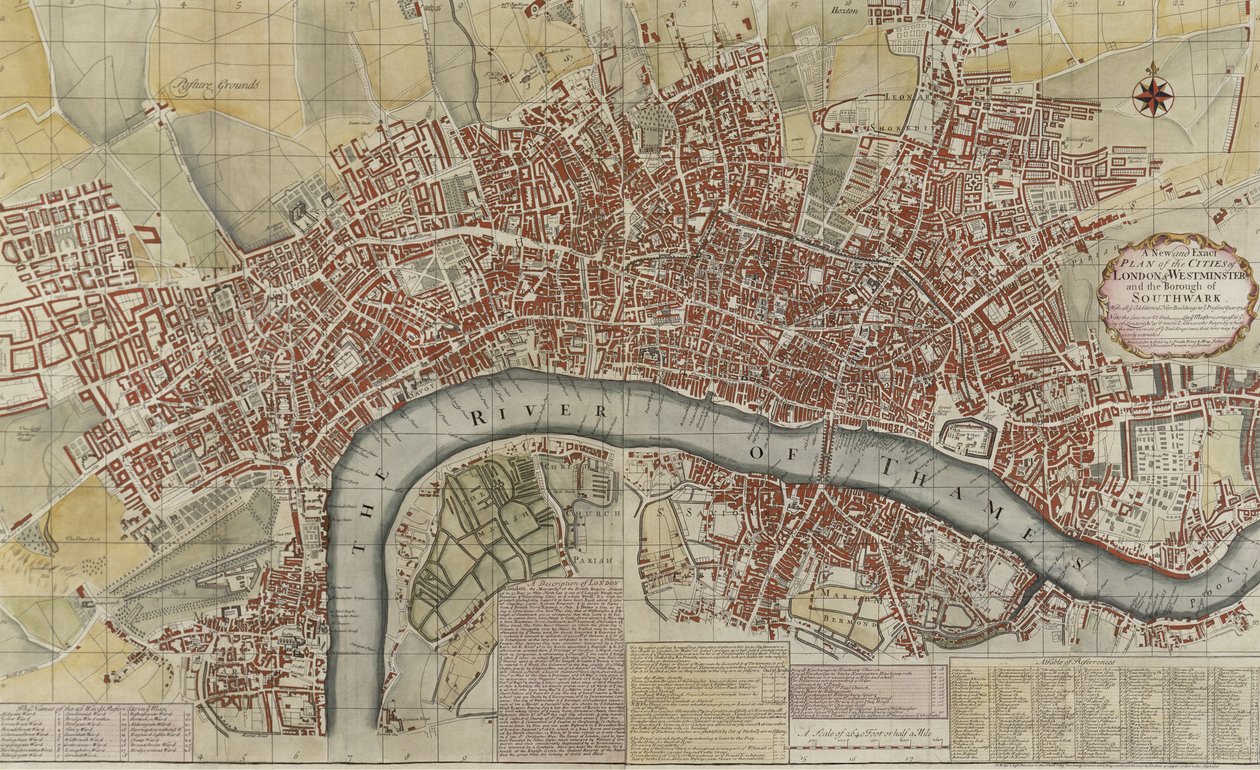 Londra ve Westminster Şehirlerinin ve Southwark İlçesinin Yeni ve Kesin Planı, 1725 by English School
