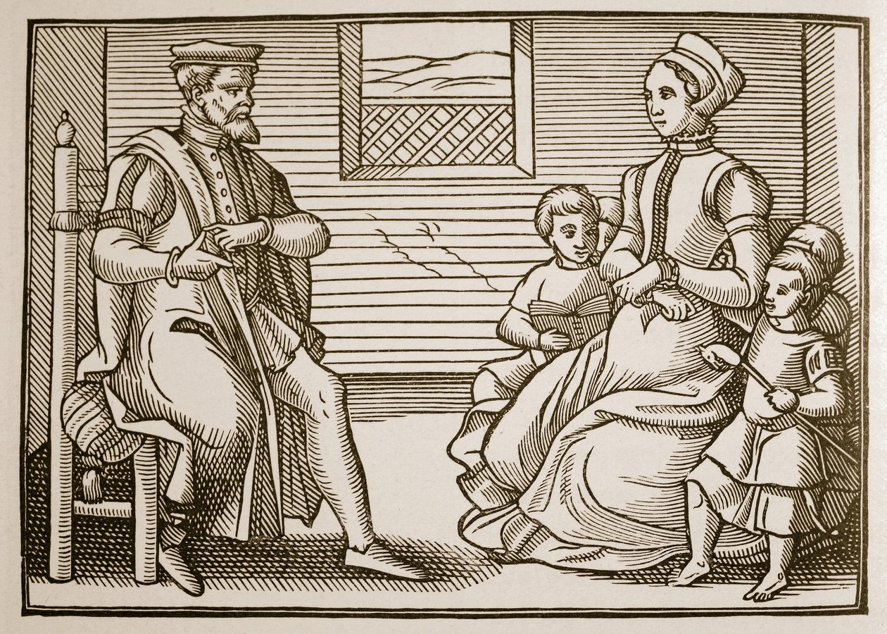 Dört Parçadaki Bütün Mezmurların Tenorundan Bir Puritan Ailesi, 1563 (sepya fotoğrafı) by English School