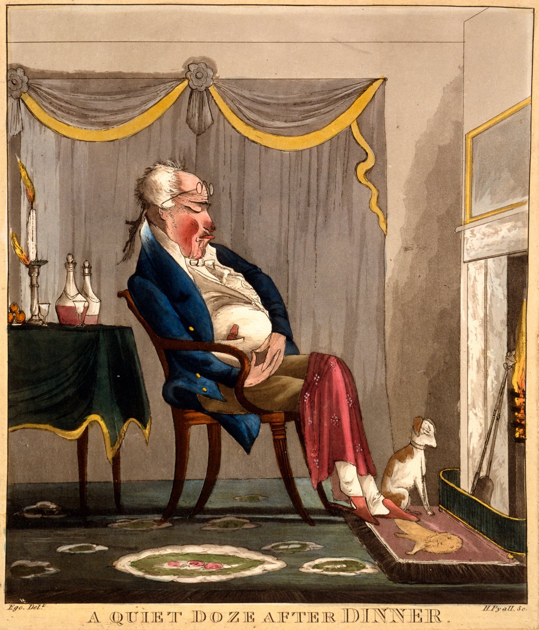 Akşam Yemeğinden Sonra Sessiz Bir Uyku, H. Pyall tarafından yapılan baskı, c.1827-33 (el boyaması gravür) by English School
