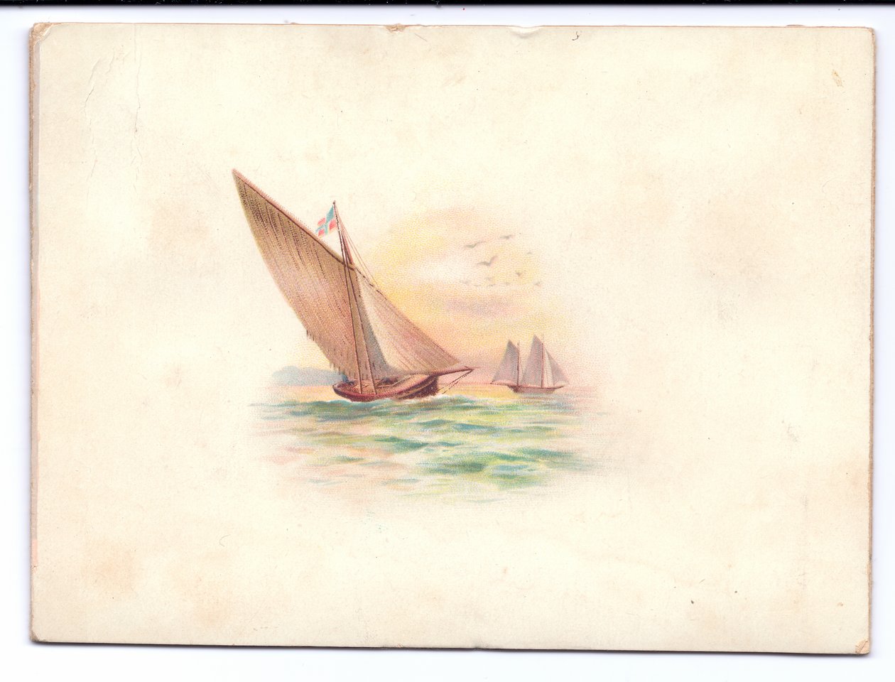 Ay ışığında yelken açan yatların olduğu Viktorya Dönemi Yeni Yıl kartı, 1895 dolayları by English School