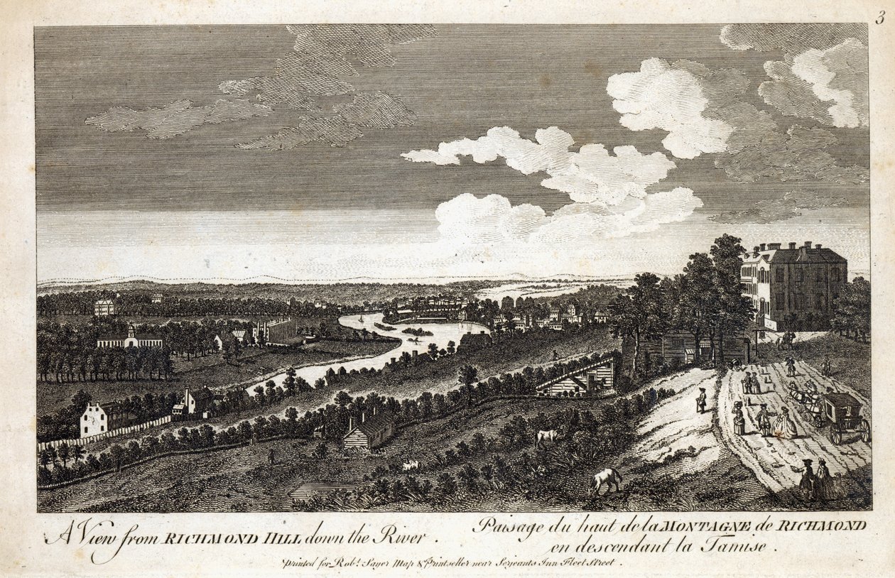 Robert Sayer Map und Printseller, Fleet Street için basılmış, Nehrin aşağısındaki Richmond Hill