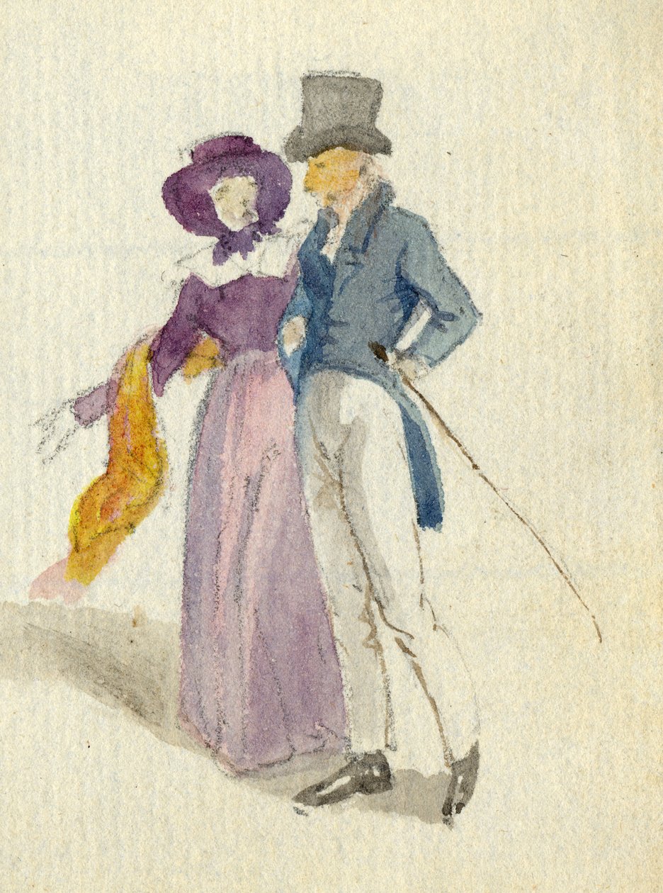 Gezici bir çift, yaklaşık 1825 (kağıt üzerinde wc) by English School