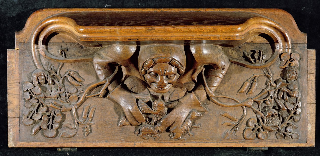 Muazzam omuzlu bir devi betimleyen bir sefillik, New College Chapel, Oxford, 14. yüzyılın sonları (ahşap) by English School