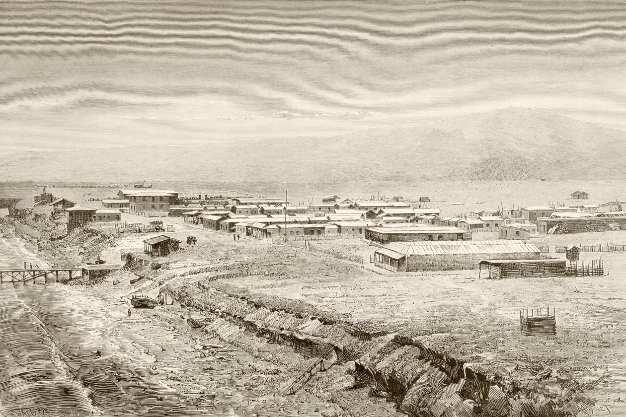Mejillones, Şili'nin on dokuzuncu yüzyıldan genel görünümü (litho) by English School