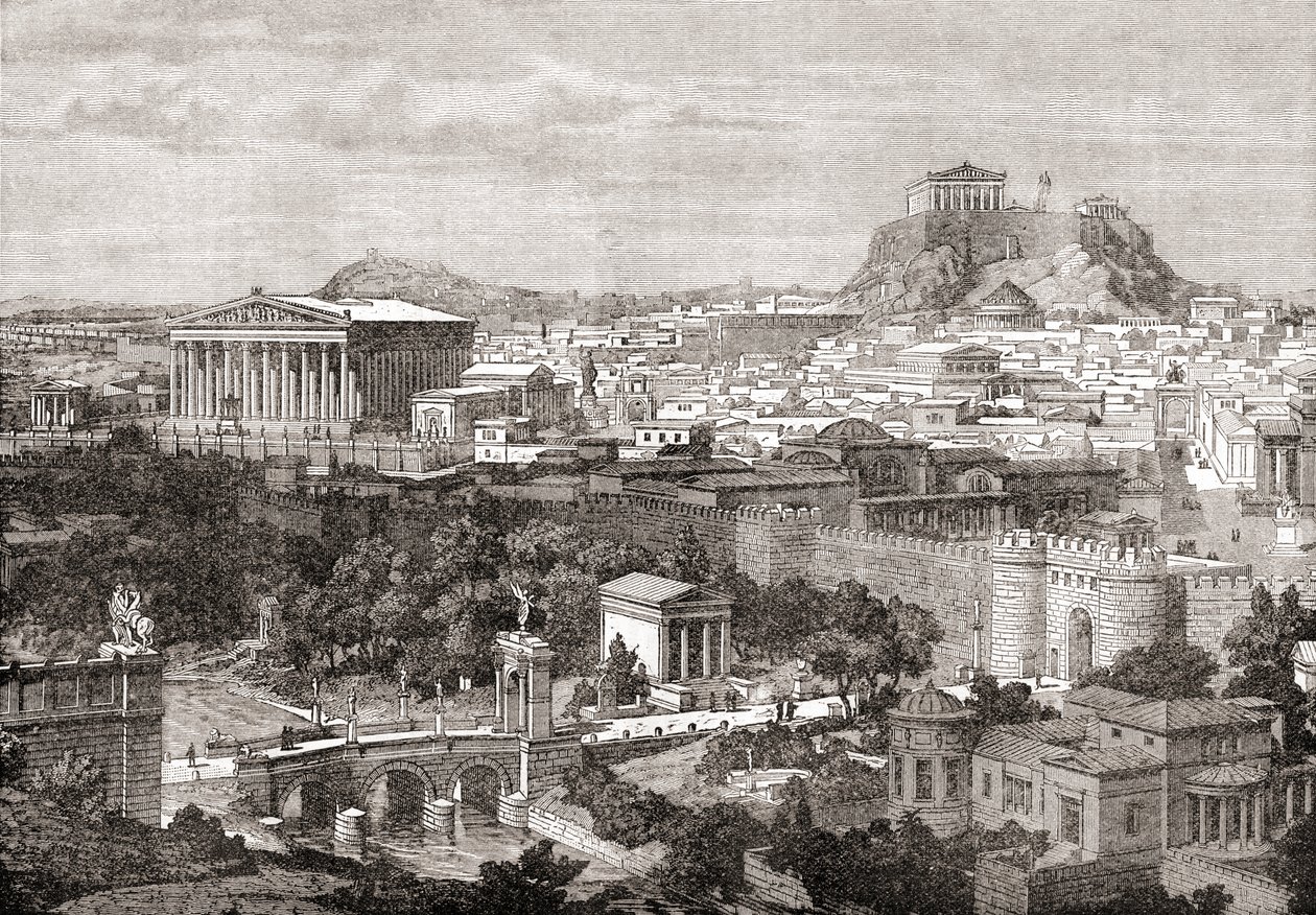 Antik Atina, Yunanistan'dan bir görünüm. İncelemelerin İncelemesinden, 1891'de yayınlandı by English School