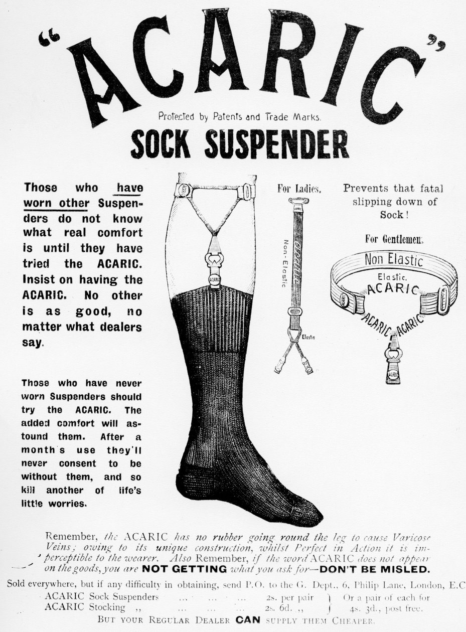 Acaric Çorap Askı reklamı, 1898 by English School