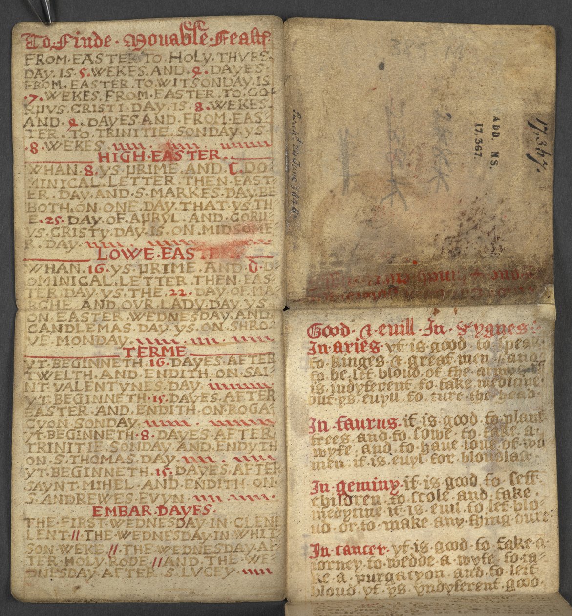 Ekle. 17367, f.1r, Almanak
