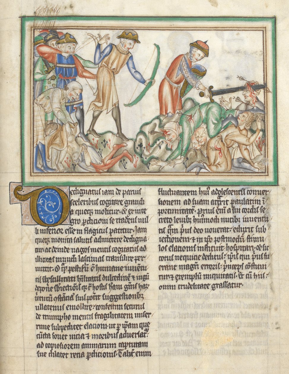 35166 f.35 Katledilen insanlar, St. John Apocalypse'den İncil sahneleri, yorumlu Latince Apocalypse ekleyin (parşömen üzerine mürekkep ve renk) by English School