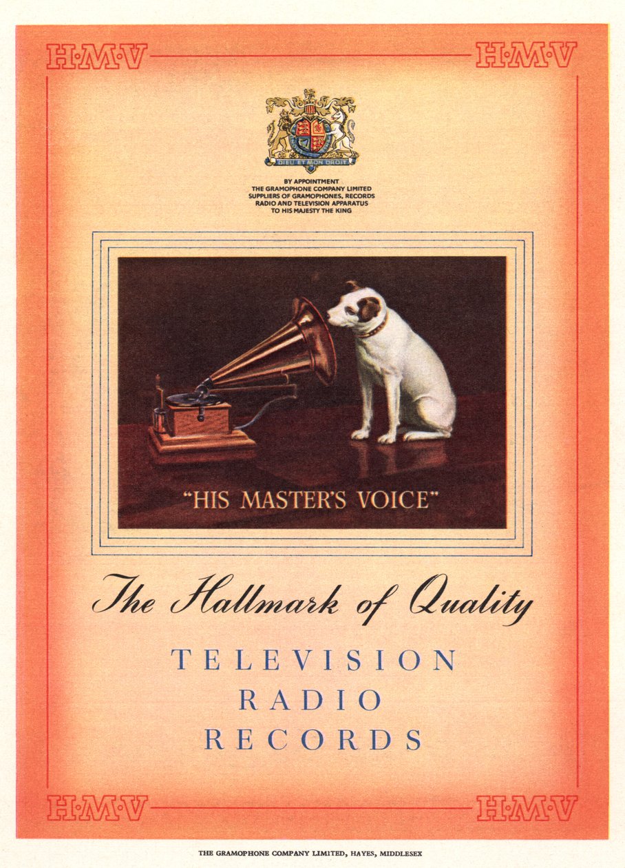 Masters Voice reklamı, South Bank Sergi kataloğundan illüstrasyon, İngiltere Festivali, Londra, 1951 by English School