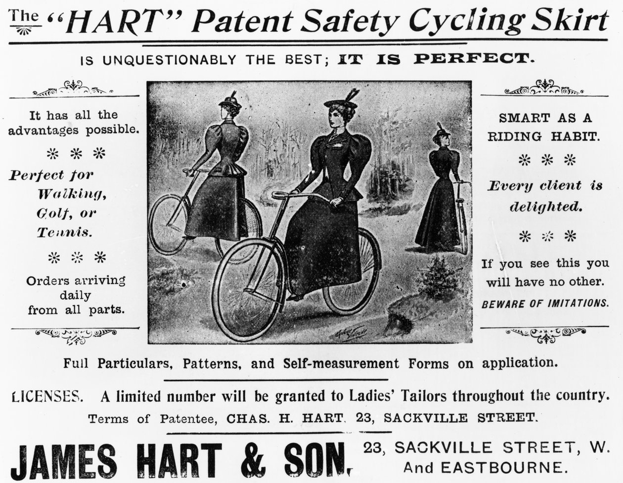The Hart Patent Güvenlik Bisiklet Etek İlanı, c.1897 (basılı kağıt) by English School