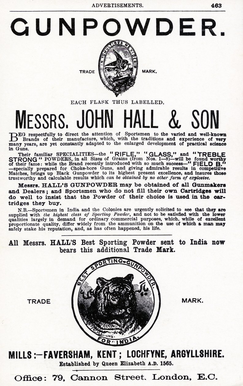 Bay John Hall & Son (lito) tarafından Barut için Reklam by English School