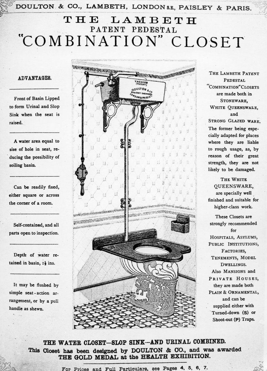 The Lambeth Patent Kaide Kombinasyon Klozet Reklamı, c.1890 by English School