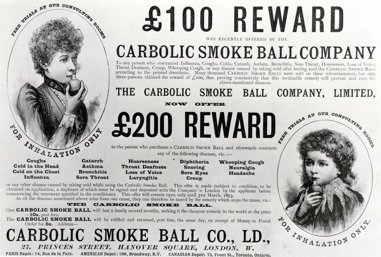 Carbolic Smoke Ball Company için reklam, 1893 by English School
