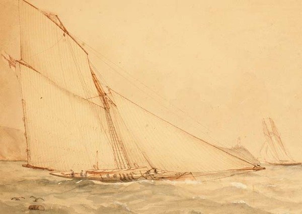 Sekiz Metrelik Gaff donanımlı Topsail Cutter, The Royal Yacht Squadron, c.1860 (kağıt üzerine suluboya) by English School