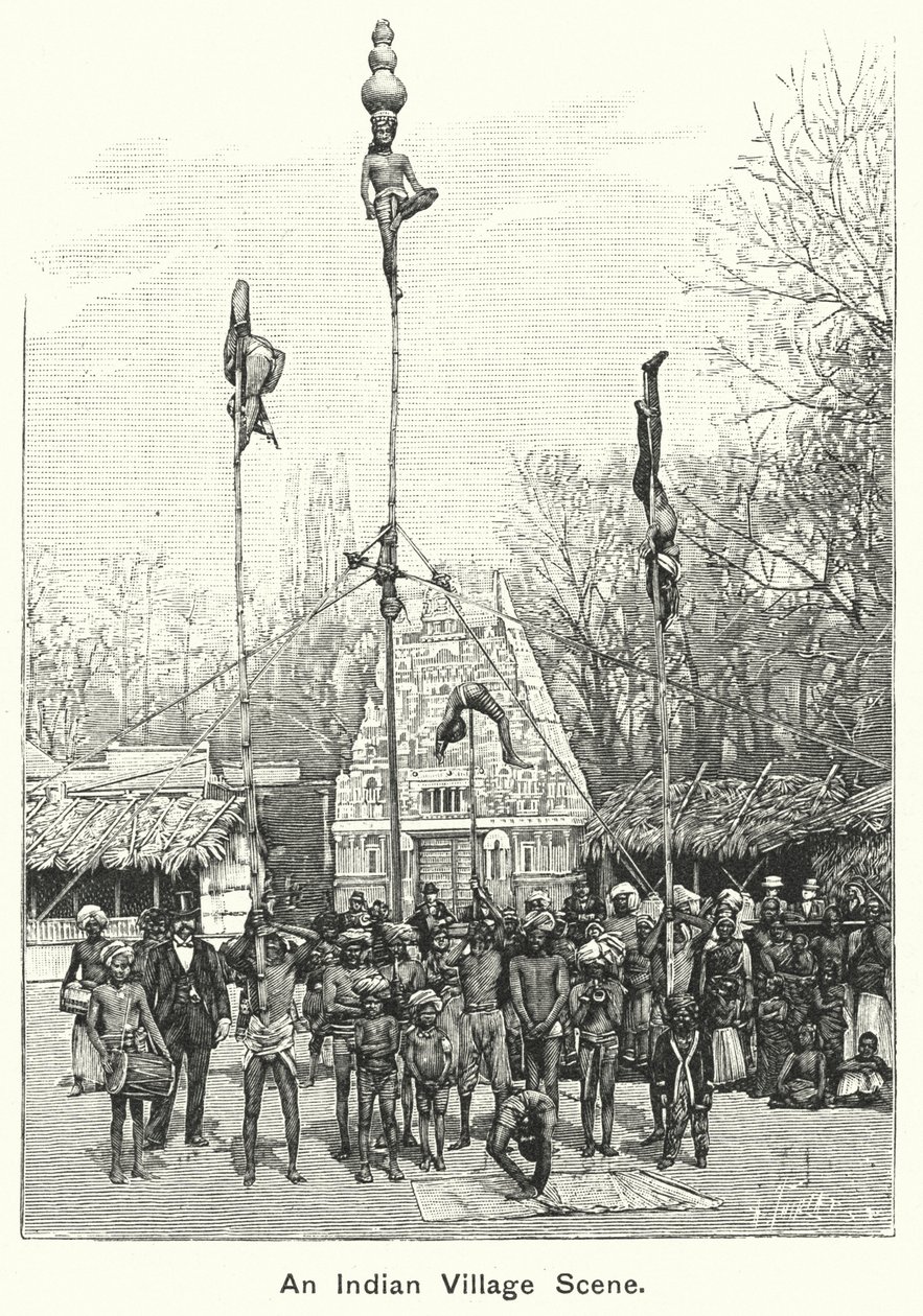 Bir Kızılderili Köyü Sahnesi (gravür) by English School