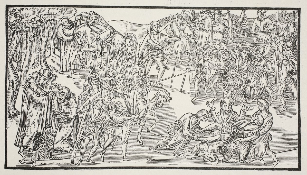 İrlandalı Şeflerin Son Dövüşü, 1581 (sepya fotoğrafı) by English School