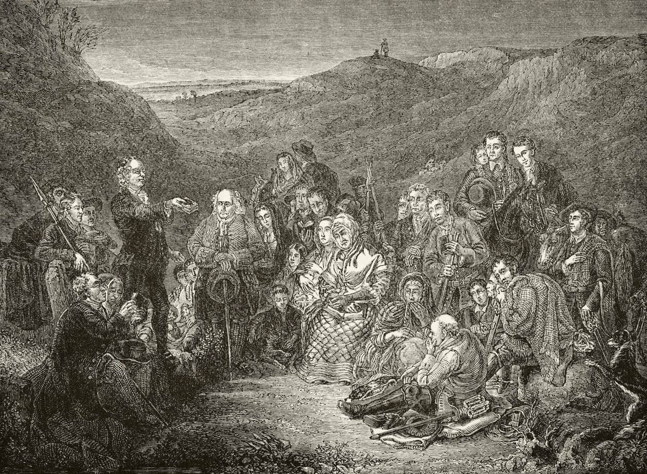 An open air meeting of Scottish Covenanters, from 