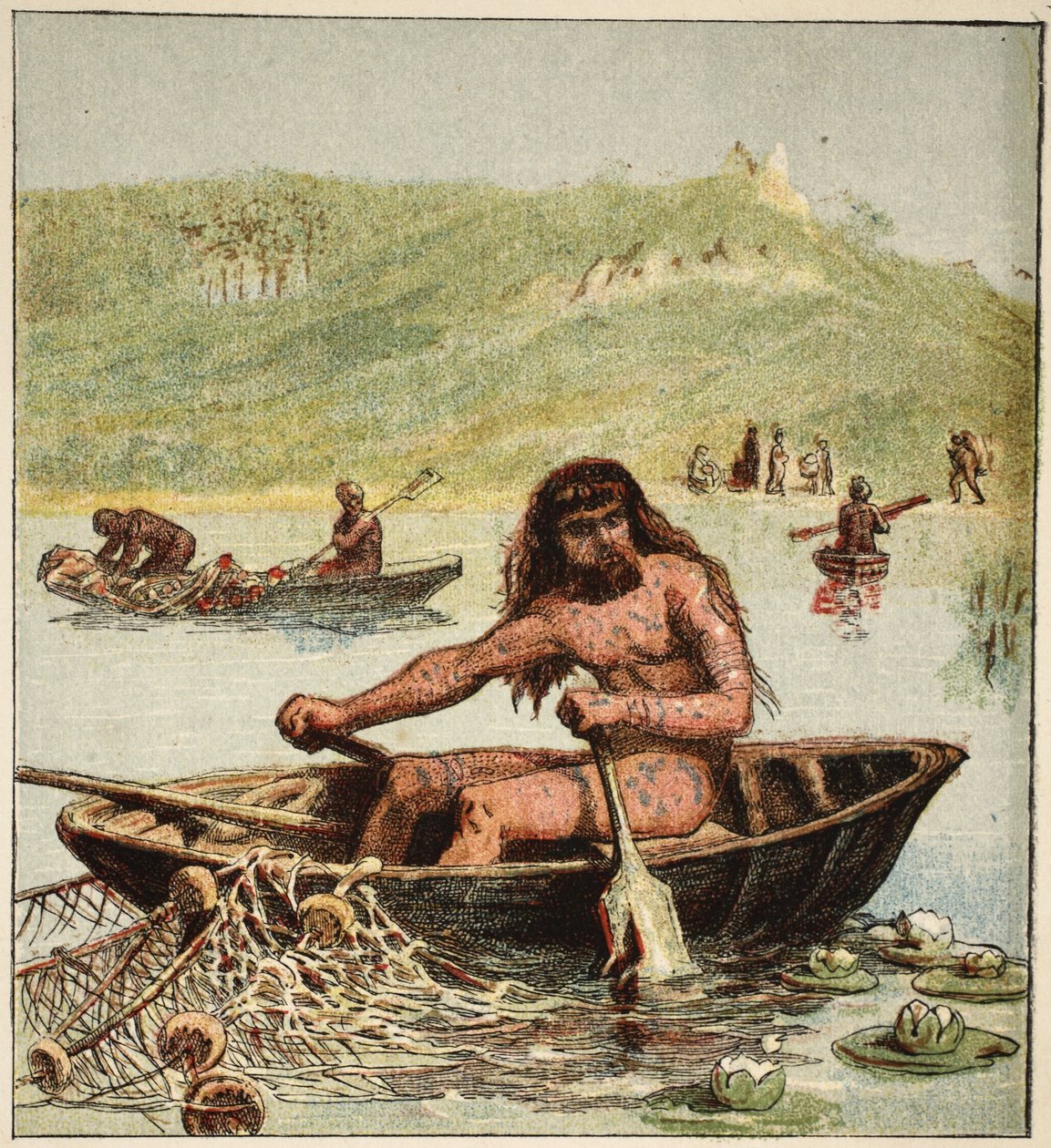 Teknesinde Antik Briton, pub. 1890 (renkli litografi) by English School