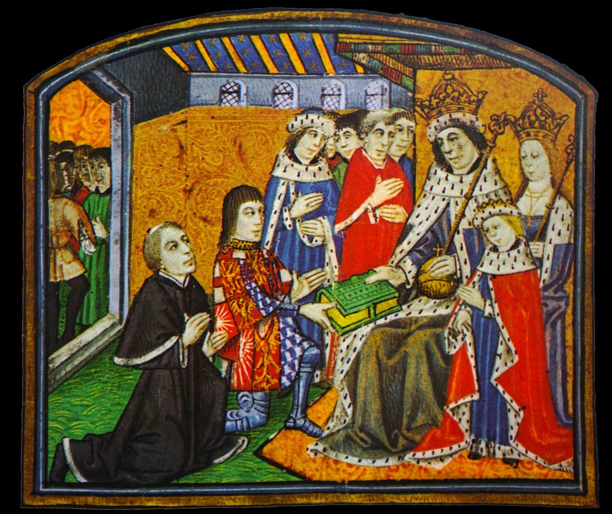 Anthony Woodville, Earl Rivers, Dikteler ve Filozofların Söyleyişlerini kayınbiraderi Edward IV'e sunarken by English School
