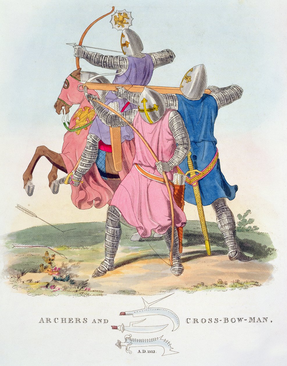 Okçular ve Okçu, 1312, Antik Zırh, Samuel Rush Meryrick, 1824 by English School