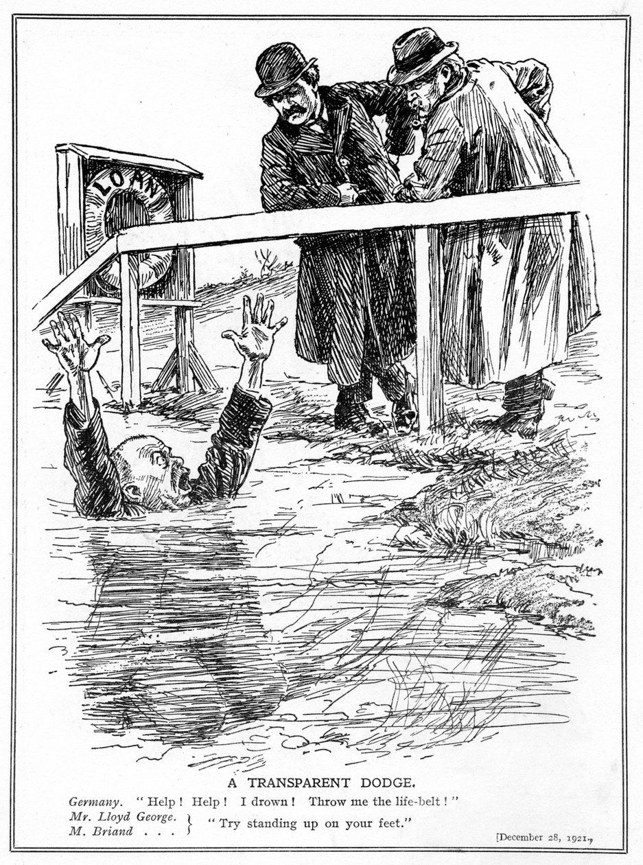 Aristide Briand ve Lloyd George boğulan Almanya ile alay ediyor, Aralık 1921 by English School