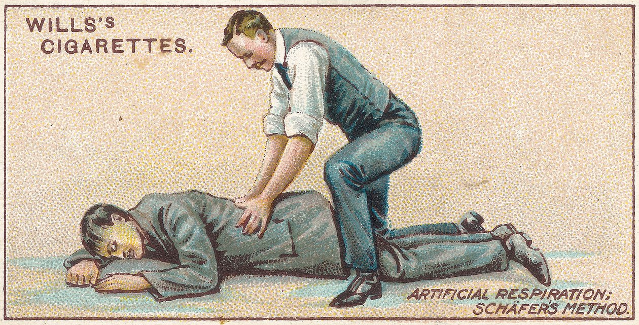 Yapay Solunum, Schafers Metodu, No.25, Willss Cigarettes kartlarının İlkyardım serisinden, 1913 by English School