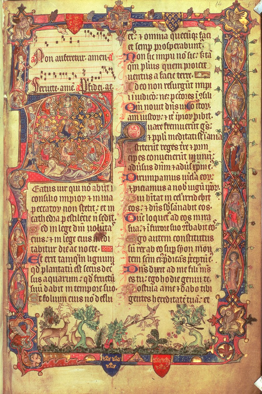 Arundel 83 f.14 Geyikler ve kuşlar, Arundel Zebur