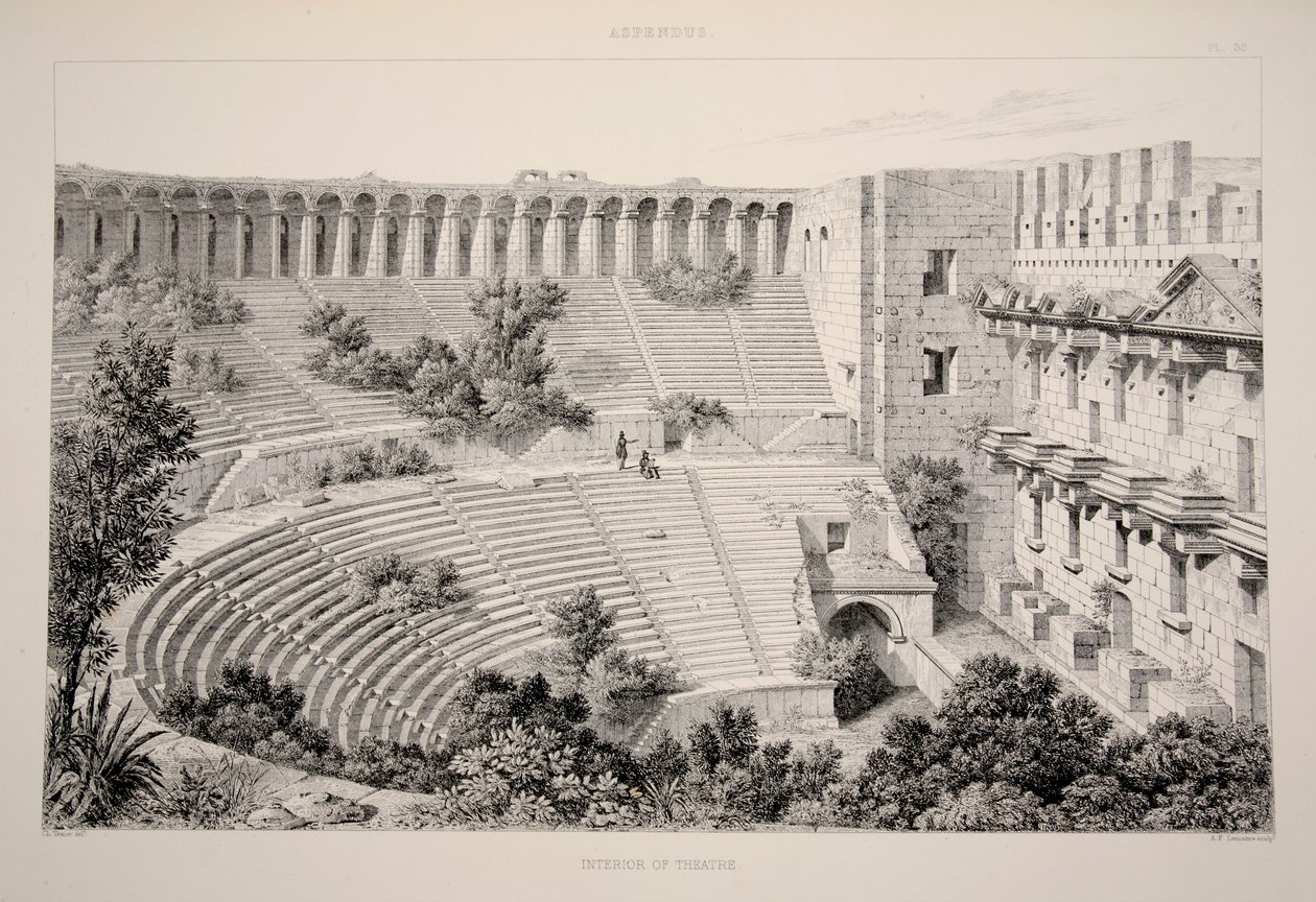 Aspendu - Tiyatronun İç Mekanı, pub. 1863 litografi. by English School