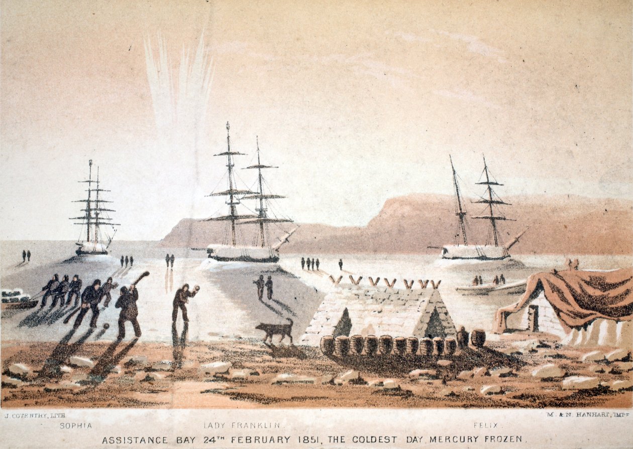 Assistance Bay, 24 Şubat 1851, En Soğuk Gün. Mercury Frozen, Voyage to Baffins Bay ve Barrow Straits