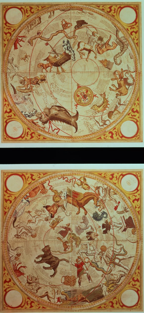 Astrolojik Takvim, Zodyak işaretleri, c.1660 (el ile boyanmış gravür) by English School