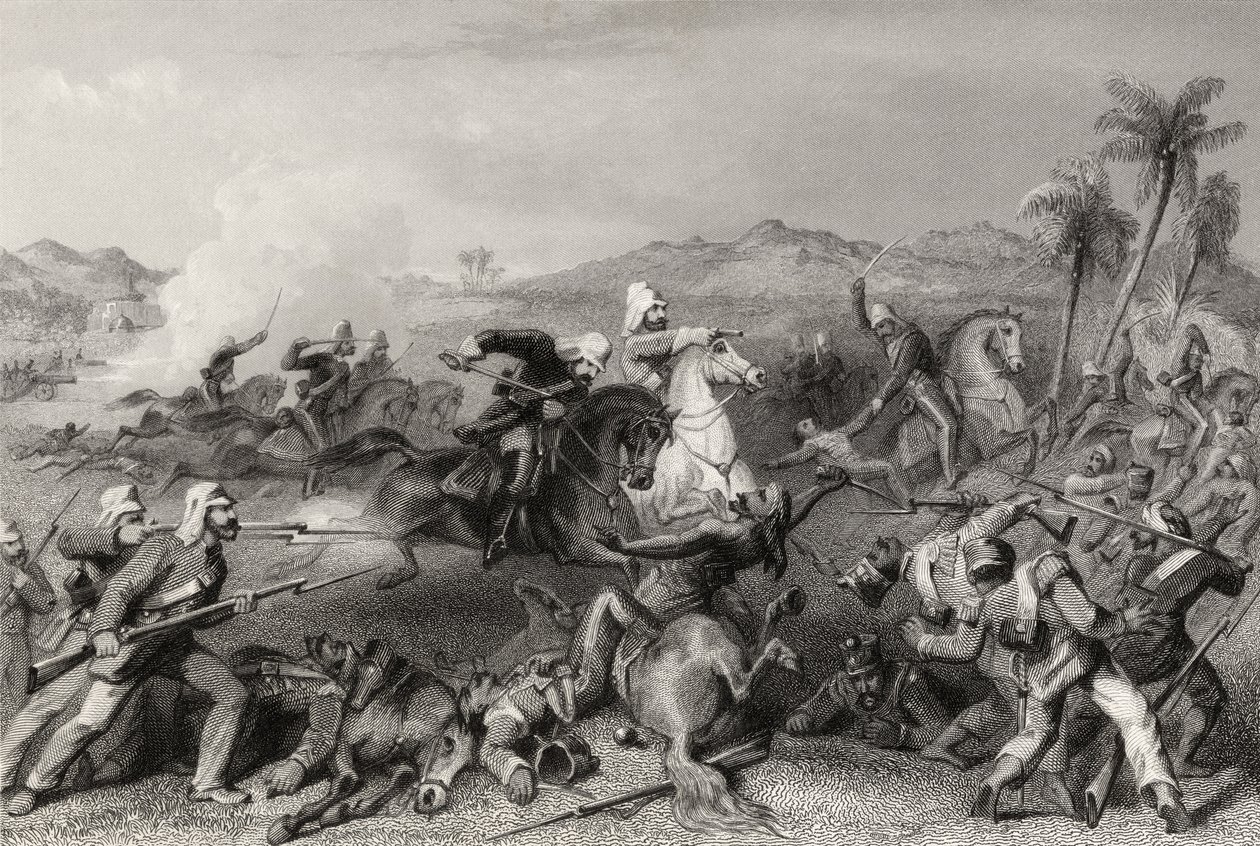 Attack on the Sealcote mutineers by General Nicholsons irregular cavalry in 1857, from 