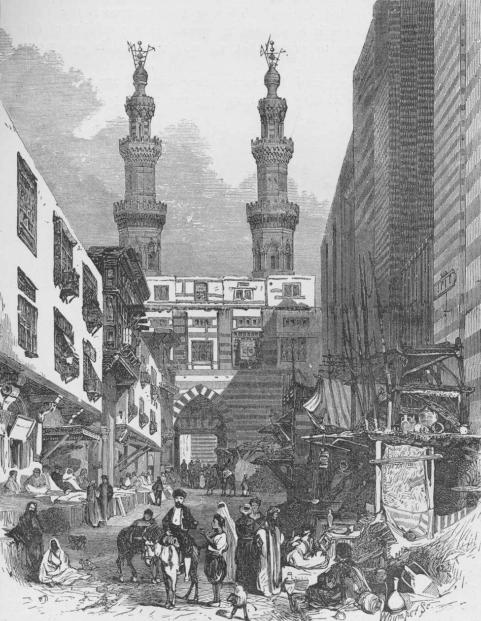 Bab El-Mutawellee, Kahire, Josiah Wood Whymper (1813-1903) tarafından oyulmuş by English School
