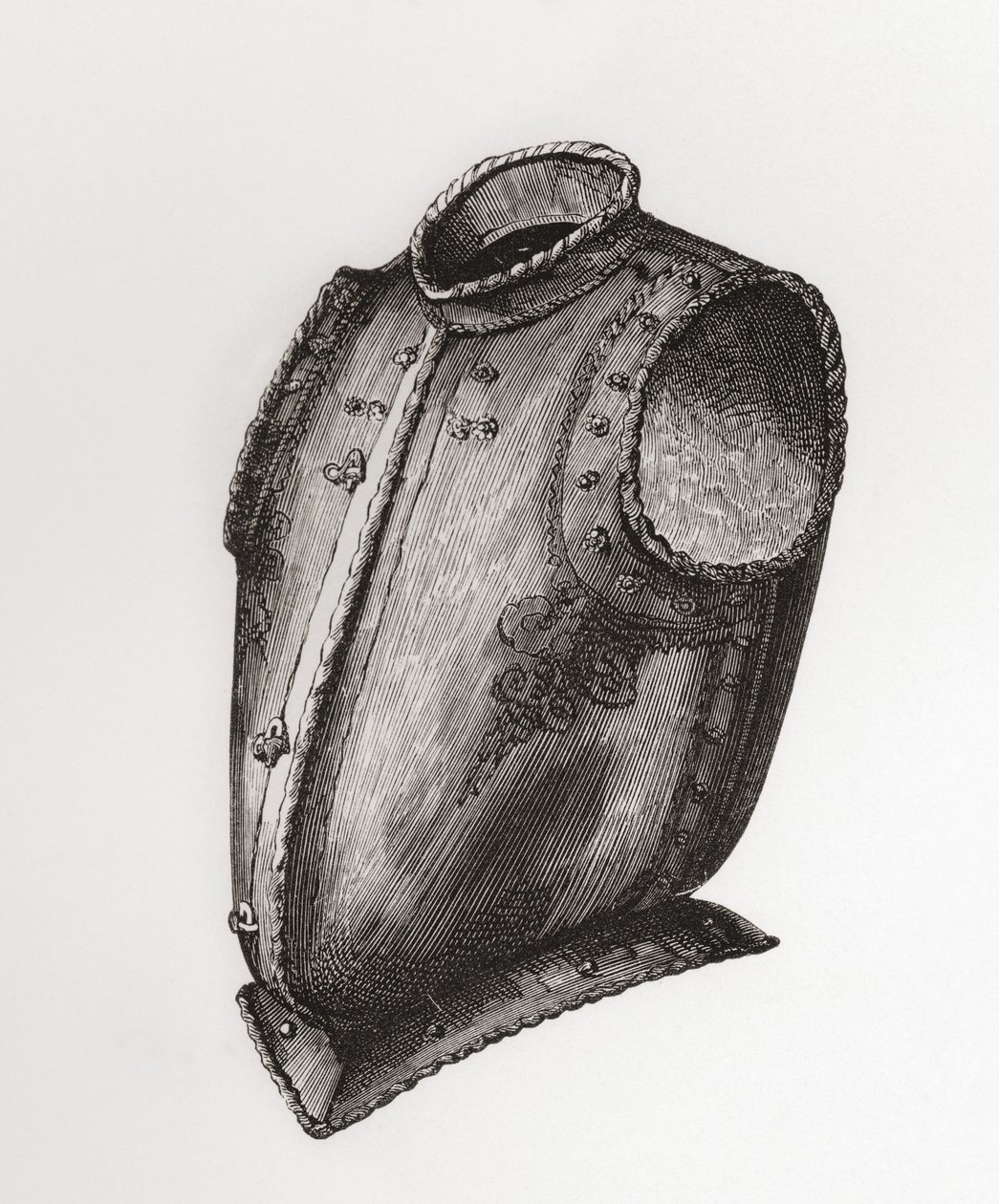 The British Army: Its Origins, Progress and Equipment, yayın tarihi 1868'den Yelek Zırhı olarak bilinen, önden açılan sırt ve göğüs zırhı, c.1580. by English School