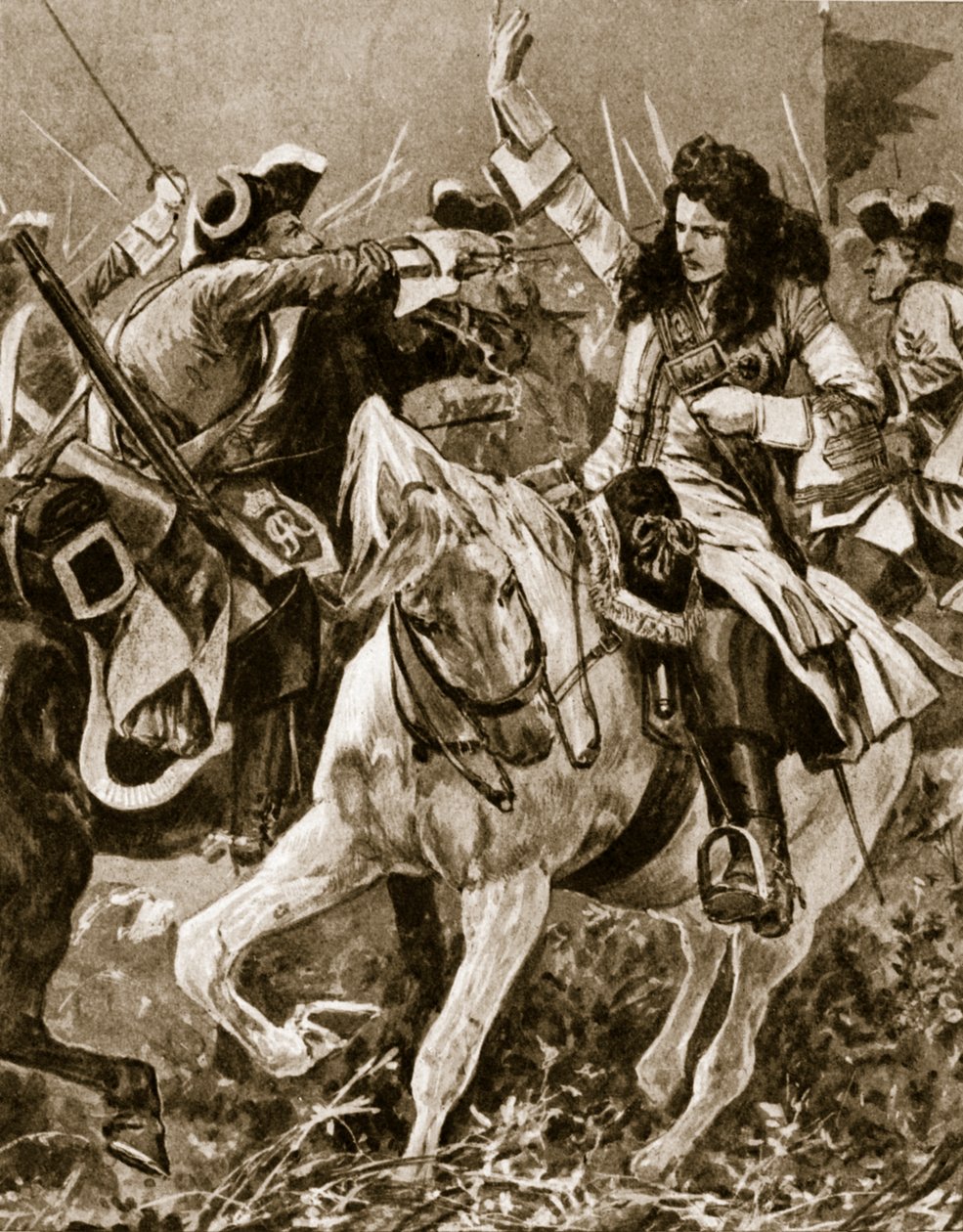 Malplaquet Muharebesi, 11 Eylül 1709: İspanyol Veraset Savaşı sırasında Chevalier St. George yaralandı; by English School